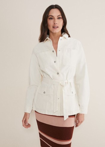 Phase Eight Jannah Belted Denim Shacket Jackets White Australia | NY4168052